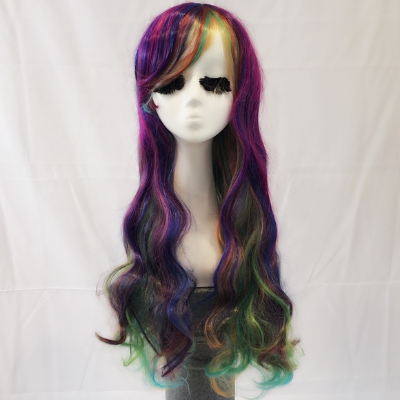 New rainbow wig long wavy curly cosplay main image 6